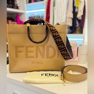 Fendi Beige Leather Tote with Tortoiseshell Handles